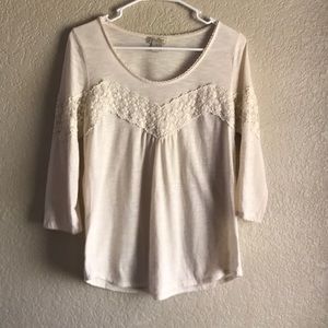 Lucky brand lace detailing 3/4 sleeve top